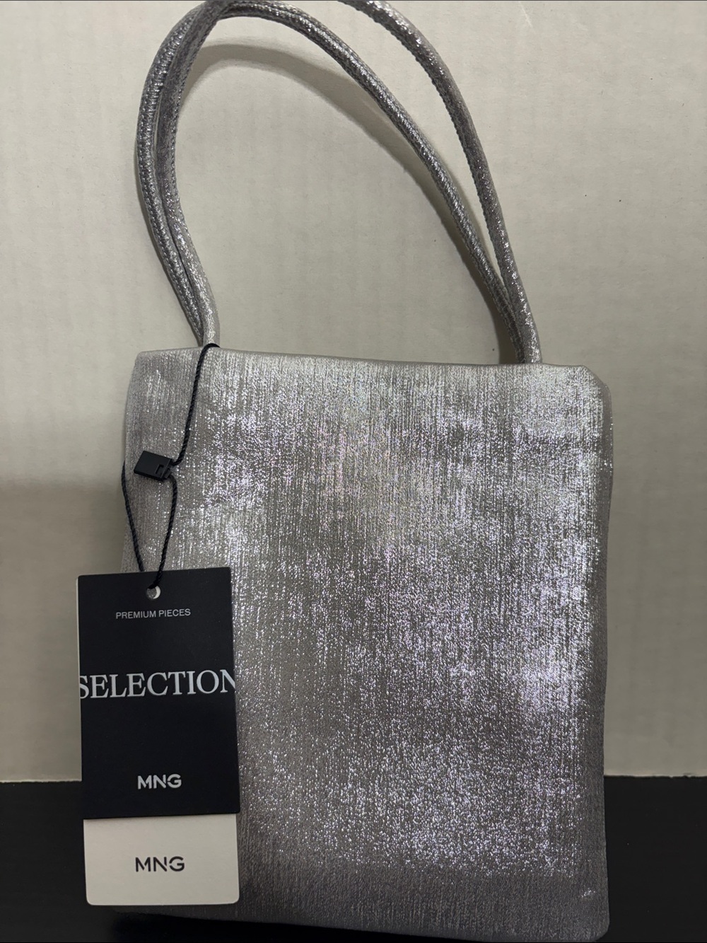 Mango Shimmering Silver Shoulder Bag MINI SHOPPER BAG 1298